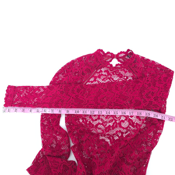 Victoria Secret Coquette Mock Neck Red Lace Unlined Bodysuit Snap Closure XS - Picture 13 of 15